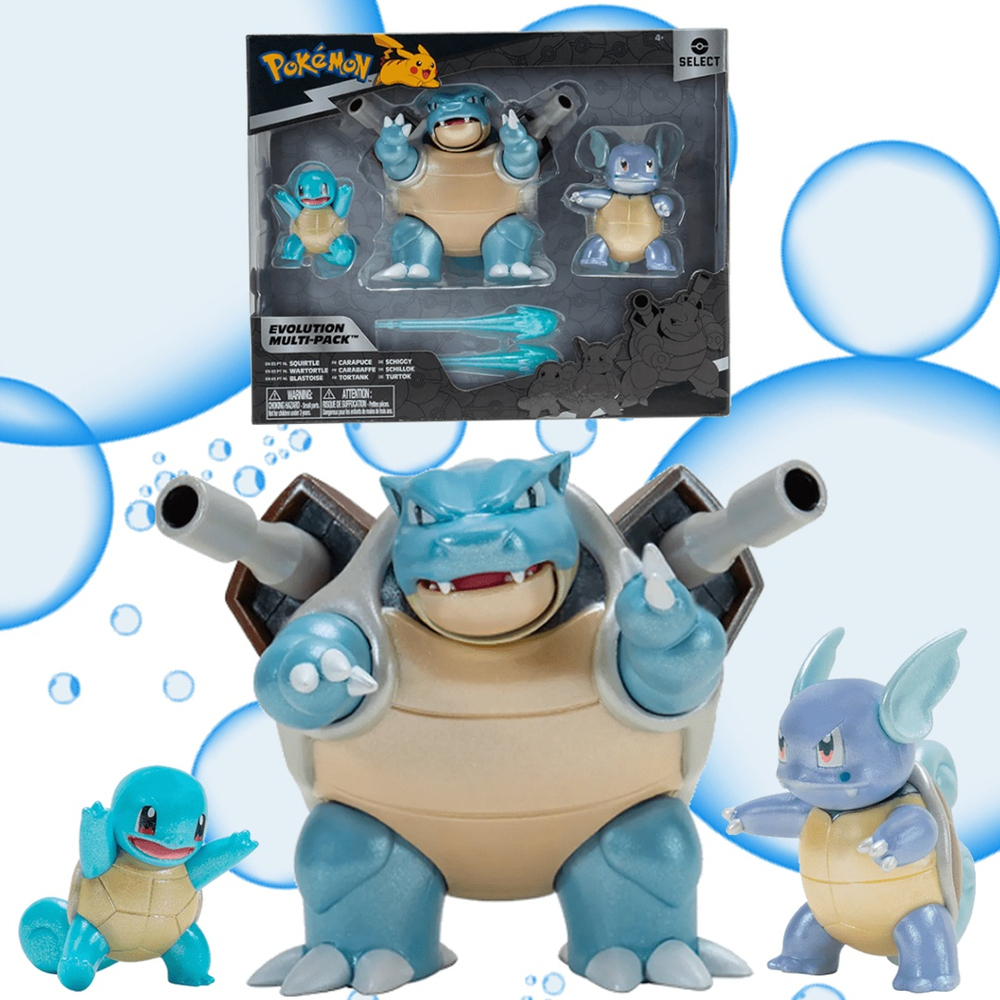 Pokémon - Pack figurines Carapuce, Carabaffe & Tortank, Select Evolution  Multipack