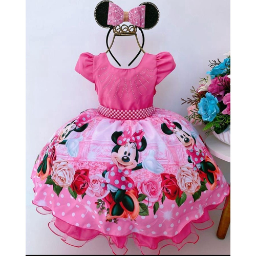 Vestido Infantil Princesa Tematico Minnie Rosa - Roupa Infantil