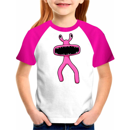 Camiseta Infantil Rainbow Friends Azul Babão Monstro Terror