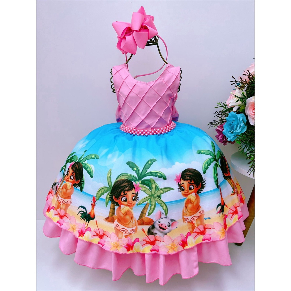 Vestido Moana Luxo Tematico - DG Baby Kids - Artigos e roupas infantis