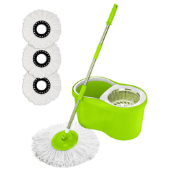 Menor preço em Balde Spin Mop 360 Centrifuga Cesto De Inox + 3 Esfregão. Verde