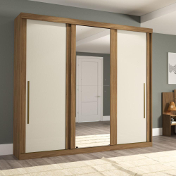 Guarda Roupa Armário Roupeiro Casal mdf 3 Portas de Correr 4 Gavetas Quarto Marrom Madeira Off White é boa?