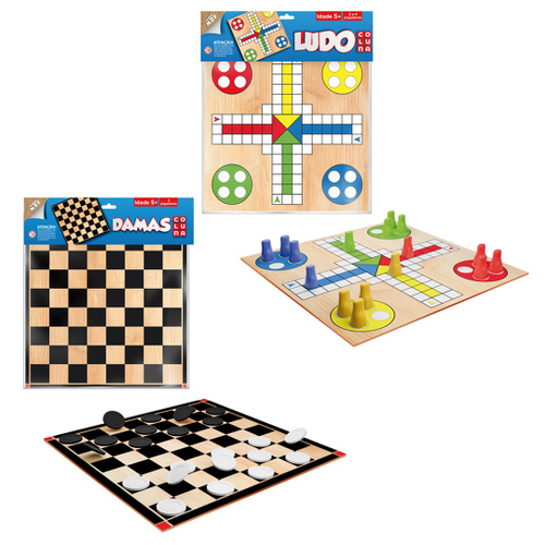 Kit 2 Jogos Clássicos Ludo + Dama Feito em Madeira mdf - Coluna em