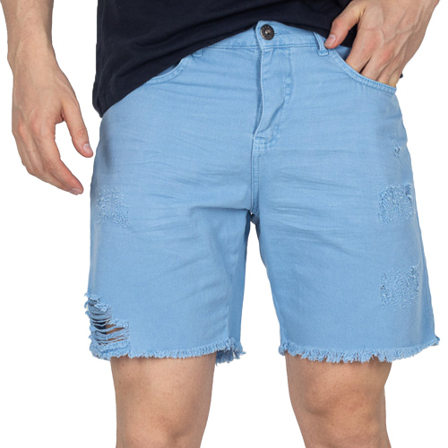 Bermuda Jeans Color Rock e Soda Masculina Sarja Desfiada em