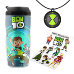 Kit Copo Térmico Ben 10 Colar Ominitrix e Adesivos Geek
