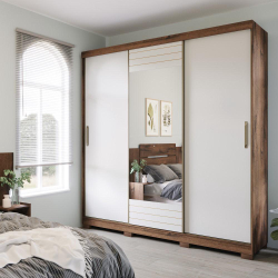 Guarda Roupa Armário Roupeiro Casal mdf Portas de Correr 4 Gavetas Prateleiras Marrom Madeira Branco Menor preço em Guarda Roupa Armário Roupeiro Casal mdf Portas de Correr 4 Gavetas Prateleiras Marrom Madeira Branco