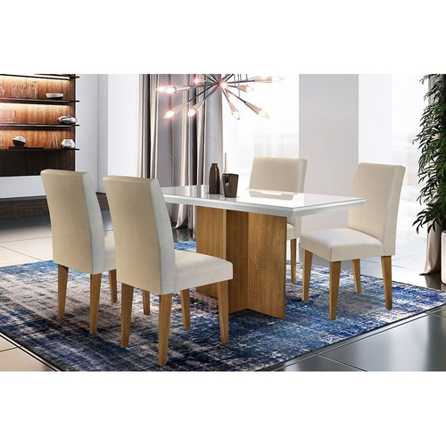 Conjunto de Mesa de Jantar com 6 Cadeiras Estofadas Maia I Veludo Off White  e Creme na Americanas Empresas