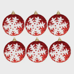 Bolas de Natal Vermelhas com Glitter e Floco de Neve 7cm 6 peças - Casambiente