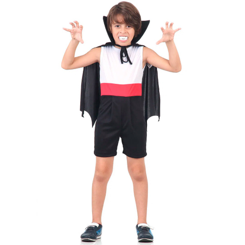 Fantasia Vampiro Drácula Infantil Luxo Halloween Festas Tamanho P -2 a 4  anos;Cor:Vermelho