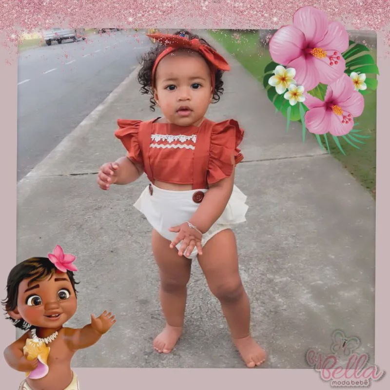 Jardineira body romper bebê com tiara mesvesário moana em Promoção na  Americanas