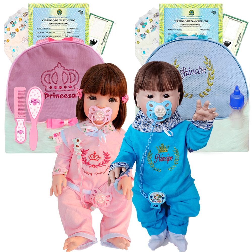 Kit 2 Bebês Reborn Gêmeos Azul e Rosa Com Mamadeira e Pijama em Promoção na  Americanas