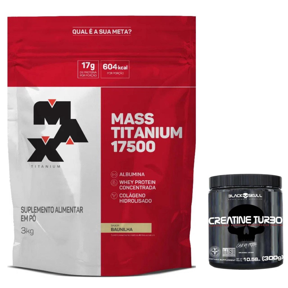 Kit Aumento De Peso Hipercal Rico Mass Kg Max Titanium Creatina