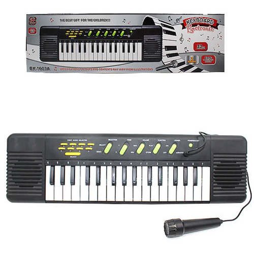 Piano Teclado Musical Infantil Microfone Educativo Karaoke Cor Preto