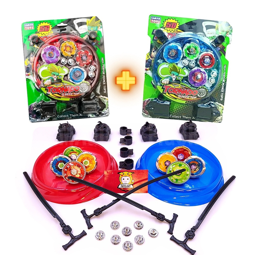 Kit Beyblade Metal 5D Brinquedo 4 Peões Led Toys