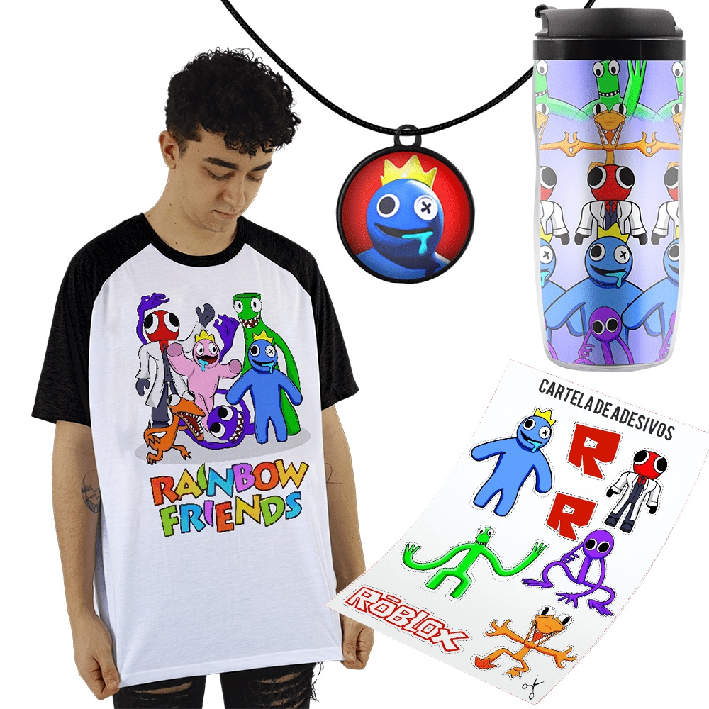 Camisa Camiseta Rainbow Friends Copo Roblox Colar Kit Gamer em