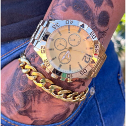 Relógio Masculino Luxo Banhado + Pulseira Banhado a Ouro 18k 005 é boa?