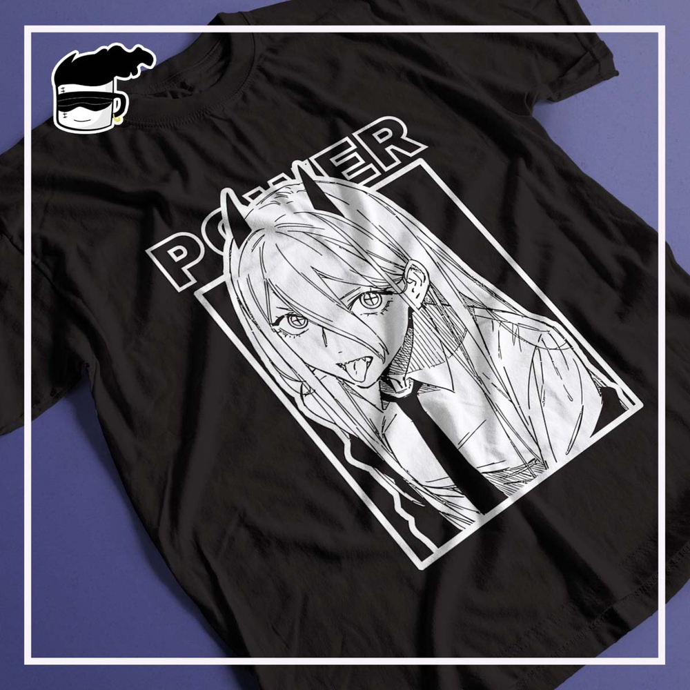 Camiseta básica na cor preta com estampa Chainsaw Man. - Camisetas anime  30.1 penteada e reforçada, 100% algodão estampa no tamanho Gigante!