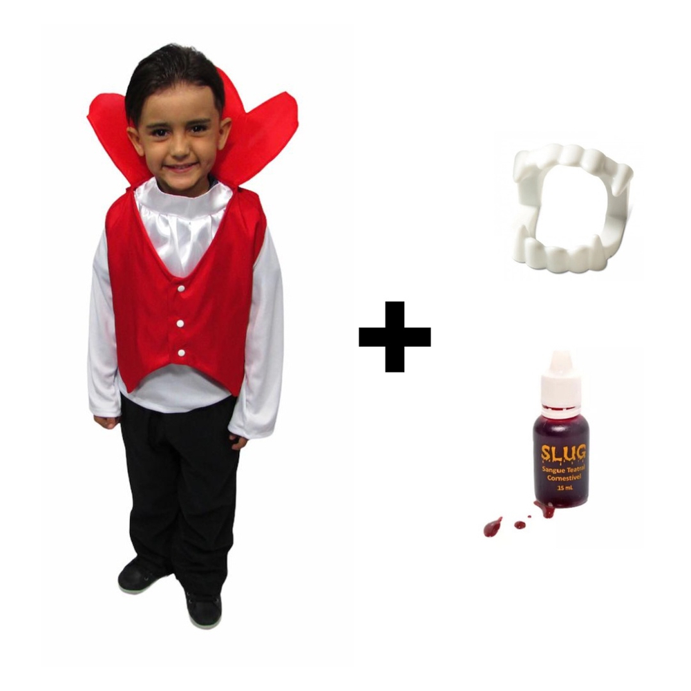 Fantasia Infantil De Vampiro Para Menino - Kit 2 Itens