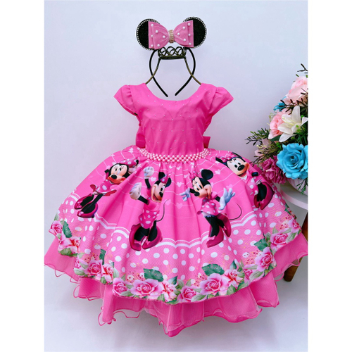 Vestido Infantil Princesa Tematico Minnie Rosa - Roupa Infantil