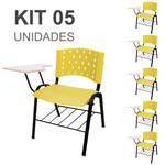 Kit 05 Cadeiras Universitárias Escolares com Prancheta e Porta Livros Cor Amarelo reaplast