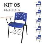 Kit 05 Cadeiras Universitárias Escolares com Prancheta e Porta Livros Cor Azul reaplast