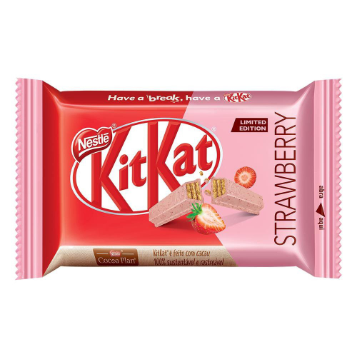 Chocolate kitkat 4 Fingers Morango 41,5g Menor preço em Chocolate kitkat 4 Fingers Morango 41,5g
