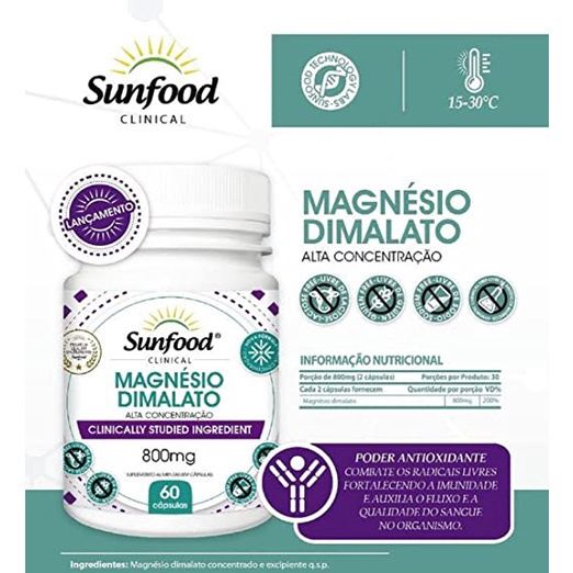 Magnésio Dimalato 800mg Com 60caps Sunfood | Submarino