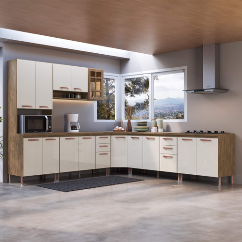 Comprar Cozinha Completa Modulada com Balcão Pia Armário Paneleiro Sabrina  360x202Cm 6 Peças MDP Branco MENU