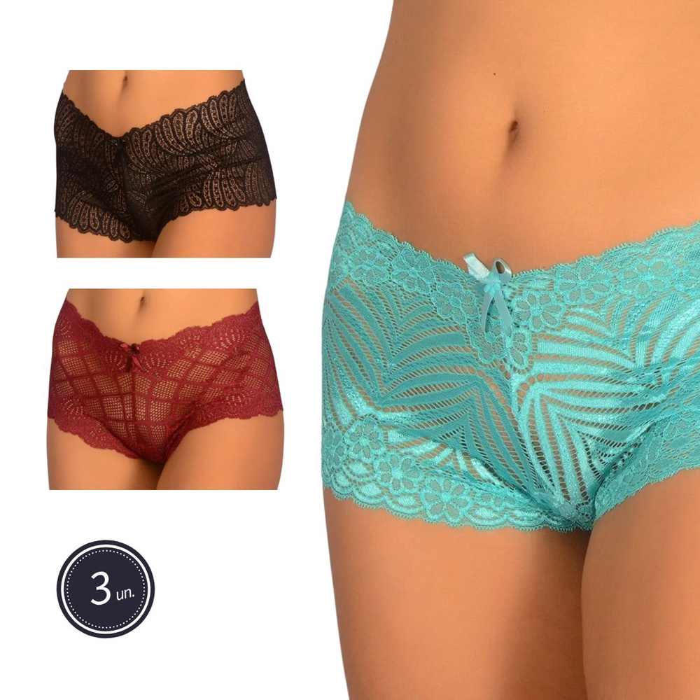 Kit 3 Calcinha Calesson Box Sensual Feminina Boyfriend Caleçon No Shoptime 4309