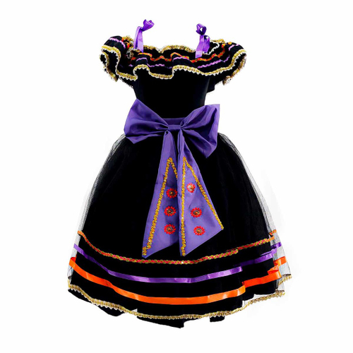 Fantasia Halloween Infantil Menina Bruxinha de Luxo Com Tiara e