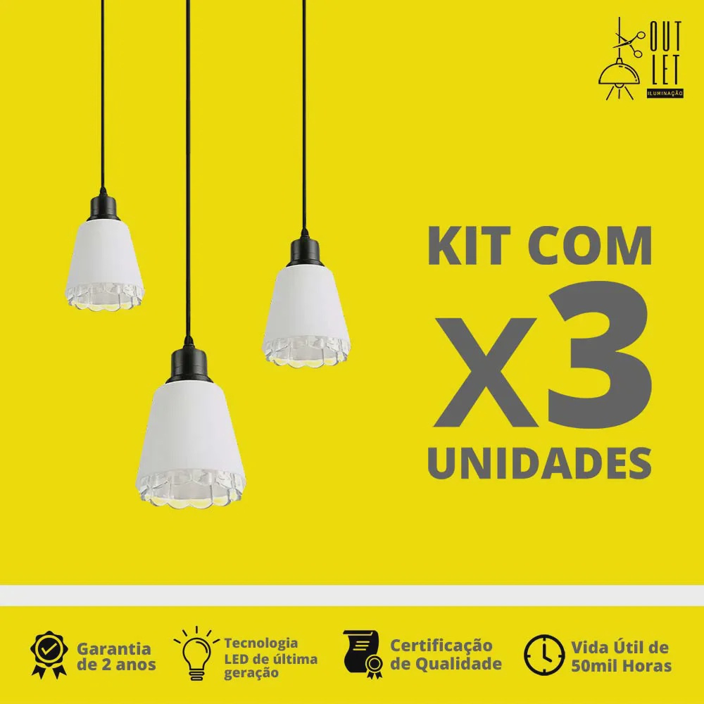 Kit com 3 luminária industriais modernas com cúpula de vidro no Shoptime