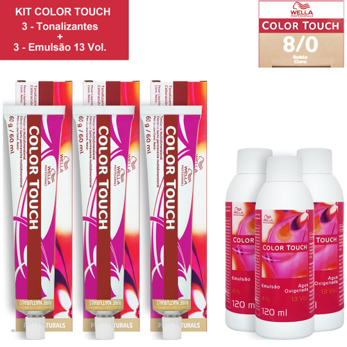 Wella Kit c/ 3 Color Touch Tonalizante 8/0 Louro Claro 60g + 3 Emulsão 13v 120 ml em Promoção