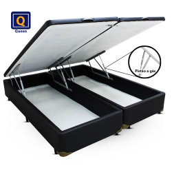 Menor preço em Cama Box Baú Bi Partida Queen Size Preto 158x198x43