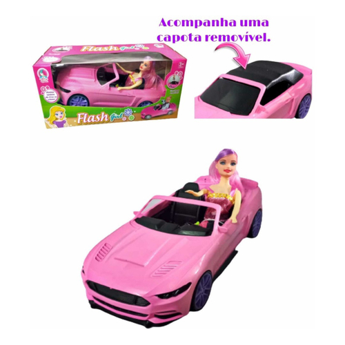 Carro Super Conversível Para Barbie Pink Grande 60 Cm Líder