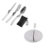 4 Kit Talheres Dobrável Faca Garfo Colher + 1 Isqueiro Solar