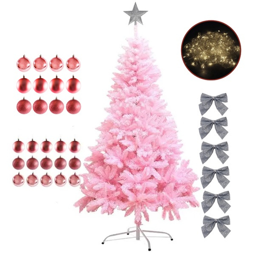 Arvore Natal Rosa Com Neve 185CM