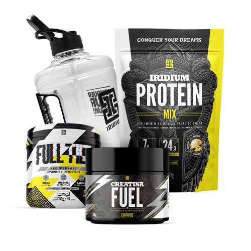 Kit Whey protein Mix + Creatina fuel 150g + Pre treino Full tilt + Galão  Iridium Labs em Promoção na Americanas