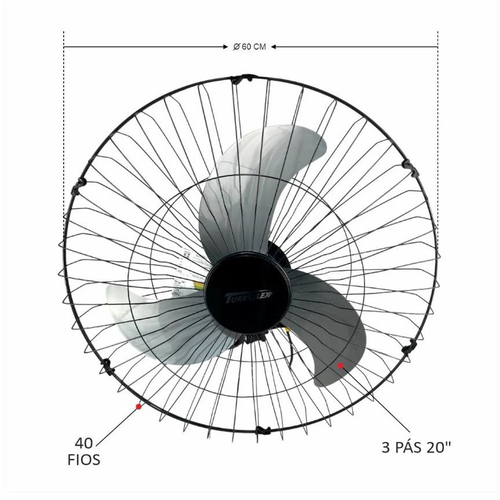 Ventilador Parede 60cm 200W Industrial Turbo Turbão 3 Pás Grade 40 Fios ga  Vitalex Preto na Americanas Empresas