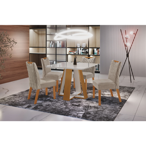 Conjunto Sala de Jantar Mesa Tampo Slim Plus Vidro 120x90cm com 4 Cadeiras  Elis Cel Móveis