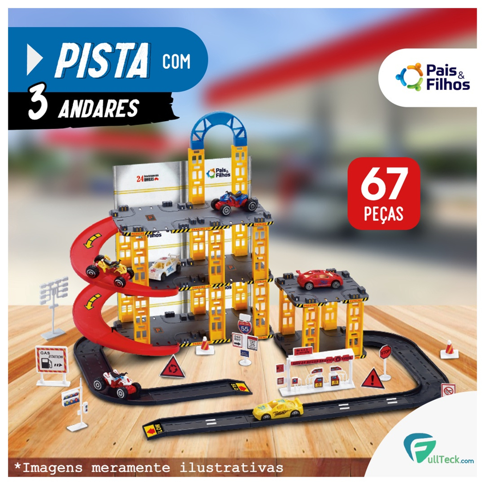 Pista de Carrinhos com 3 Andares Pais&Filhos 67 Peças Pais