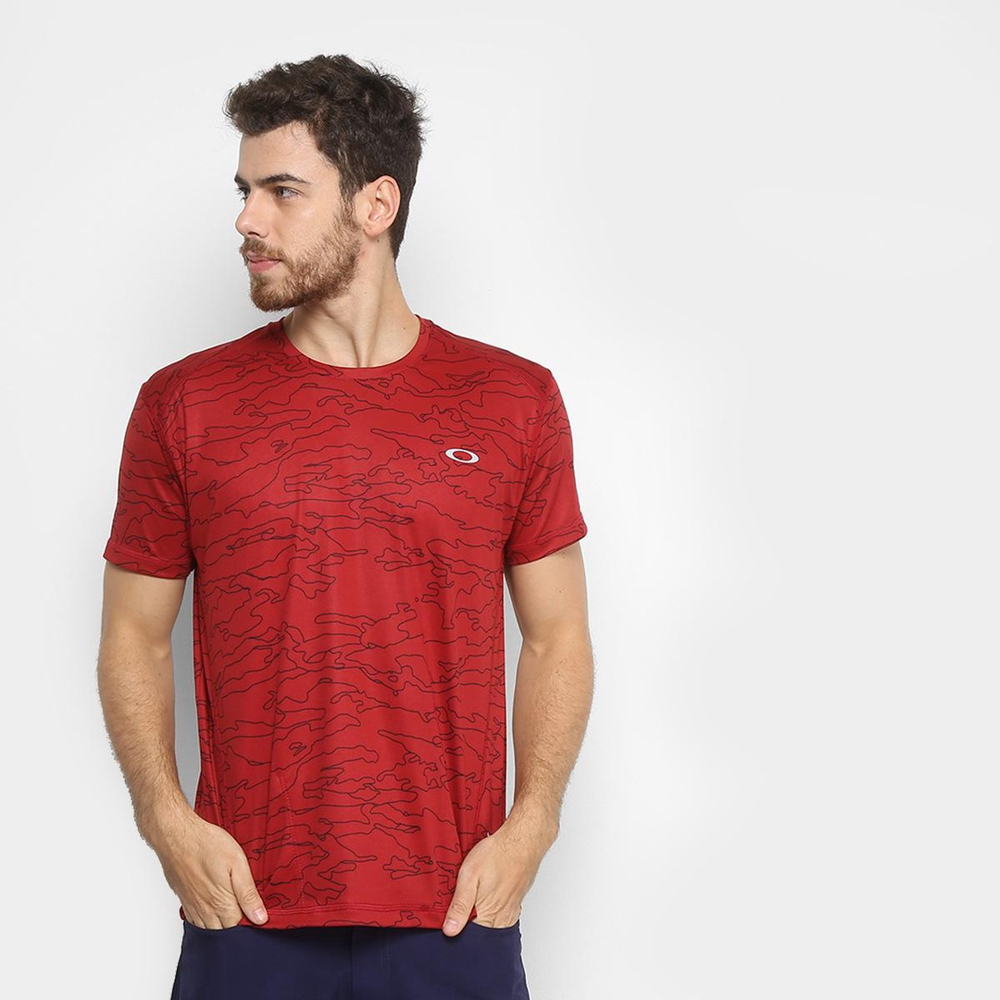 Camiseta Oakley Camuflada Highline Camo Tee Masculina - Vermelho