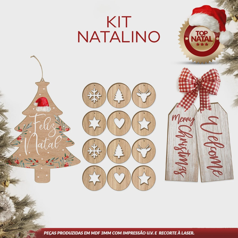 Kit de Enfeites de Natal em Madeira