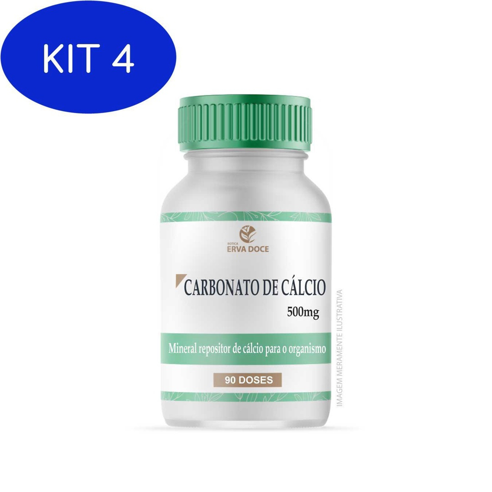 Kit 4 Carbonato De Cálcio 500mg 90 Capsulas No Shoptime