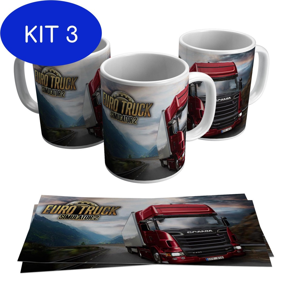 Kit 3 Caneca Euro Truck Simulator 2 Vídeo Game 325ml Submarino