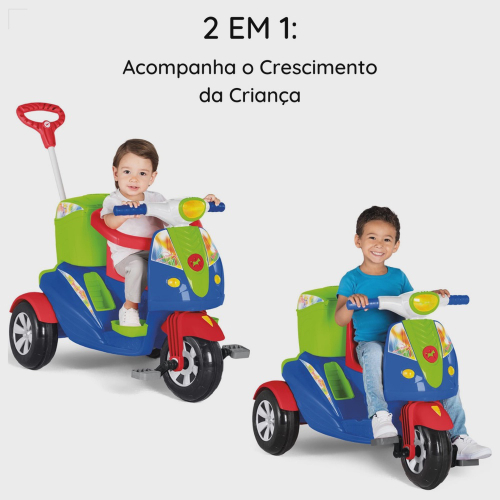 Triciclo infantil 2 em 1 motoca com empurrador - Calesita