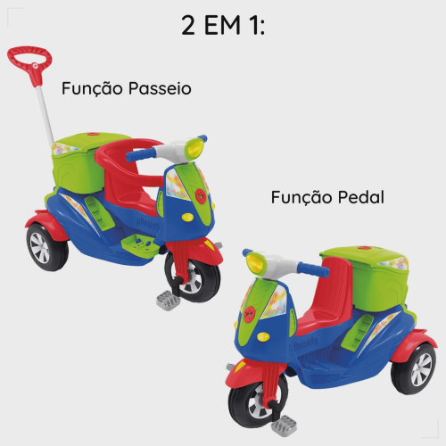 Moto Uno Calesita Triciclo Infantil 2 Em 1 Pedal e Passeio c/ Som Luz  Motoca Tonkinha Carrinho 1035