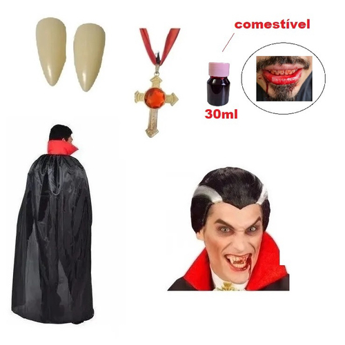 Fantasia de Halloween Vampiro Conde Drácula Infantil Masculino Com Dentes  em Promoção na Americanas