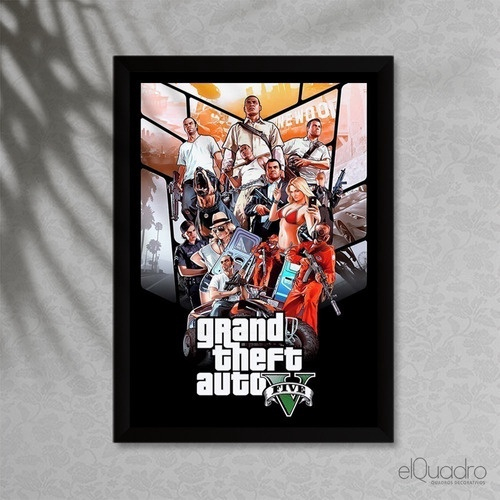 Quadro Decorativo Grand Theft Auto V Gta 5 Mapa Game 30x42cm