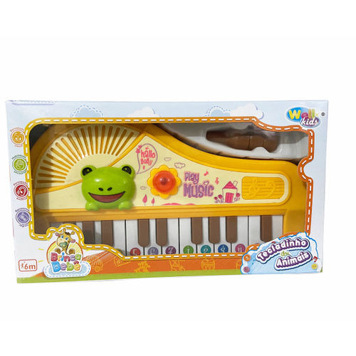 Piano com alça Baby Musical com Sons de Bichos e Jogos Amarelo