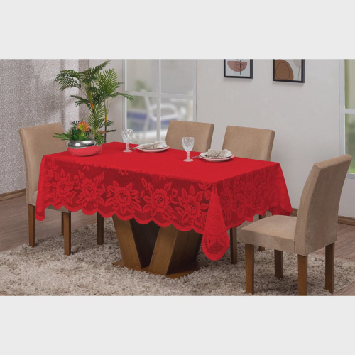 Toalha de Mesa Retangular Para 6 Lugares Xadrez Vermelho 1.45m x